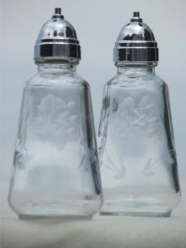 catalog photo of Heritage etch Princess House glass salt & pepper shakers in original box