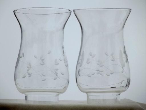 photo of Heritage etch Princess House hurricane shades, candle lamp chimney shade pair #1