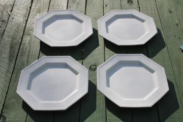catalog photo of Heritage white ironstone china octagonal dinner plates, vintage Johnson Bros England 