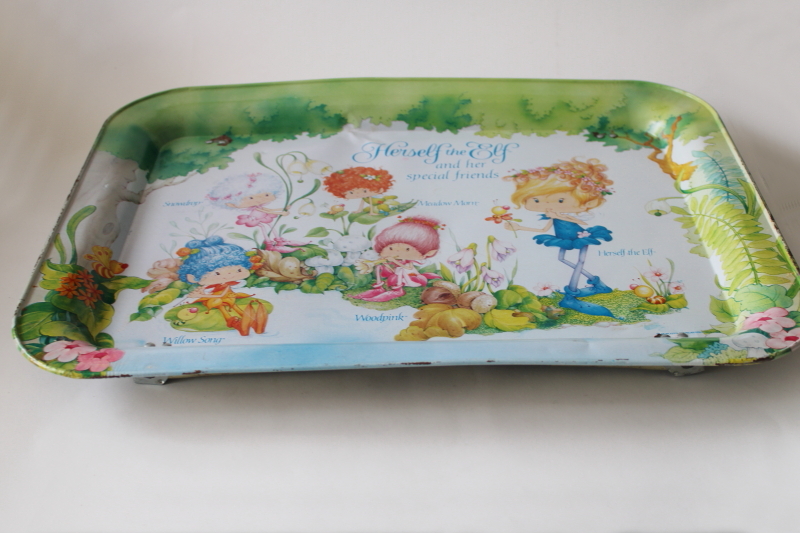 photo of Herself the Elf print 80s vintage metal lap tray, folding bed tray or TV dinner tray #8