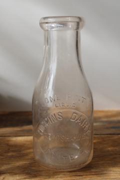 Higgins Dairy Route 2 Kenosha Wisconsin vintage embossed glass half pint milk bottle 