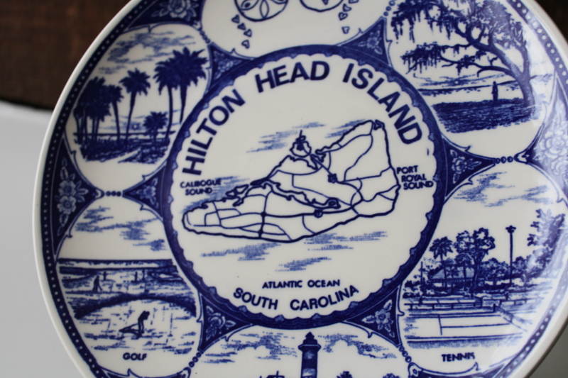 photo of Hilton Head island map & tourist attractions, vintage souvenir plate made in Japan #2