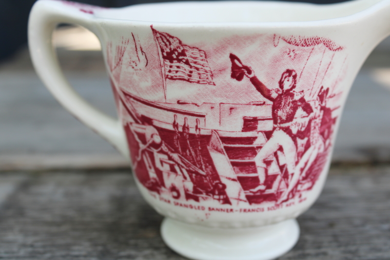 photo of Historical America Star Spangled Banner scene cream pitcher, vintage red transferware china patriotic decor  #2