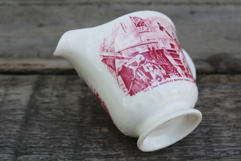photo of Historical America Star Spangled Banner scene cream pitcher, vintage red transferware china patriotic decor  #4