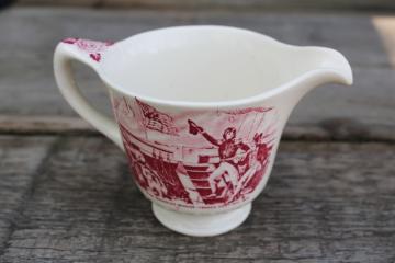 catalog photo of Historical America Star Spangled Banner scene cream pitcher, vintage red transferware china patriotic decor 