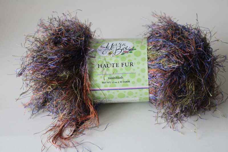photo of Hobby Lobby Yarn Bee Haute Fur fuzzy eyelash yarn, raisinblush pink purple tones Y2K vintage 2005  #1