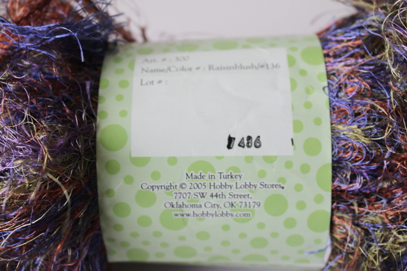photo of Hobby Lobby Yarn Bee Haute Fur fuzzy eyelash yarn, raisinblush pink purple tones Y2K vintage 2005 #3