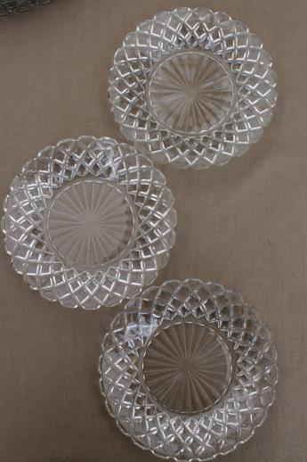 photo of Hocking Waterford waffle vintage depression glass dishes, crystal clear glass plates & cup #3