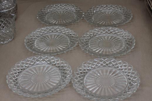 photo of Hocking Waterford waffle vintage depression glass dishes, crystal clear glass plates & cup #4