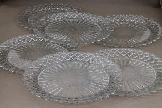 photo of Hocking Waterford waffle vintage depression glass dishes, crystal clear glass plates & cup #5