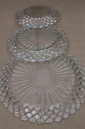 photo of Hocking Waterford waffle vintage depression glass dishes, crystal clear glass plates & cup #7