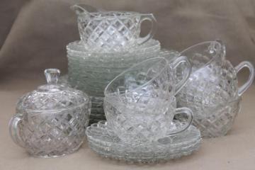 catalog photo of Hocking Waterford waffle vintage depression glass dishes, crystal clear glass plates & cup