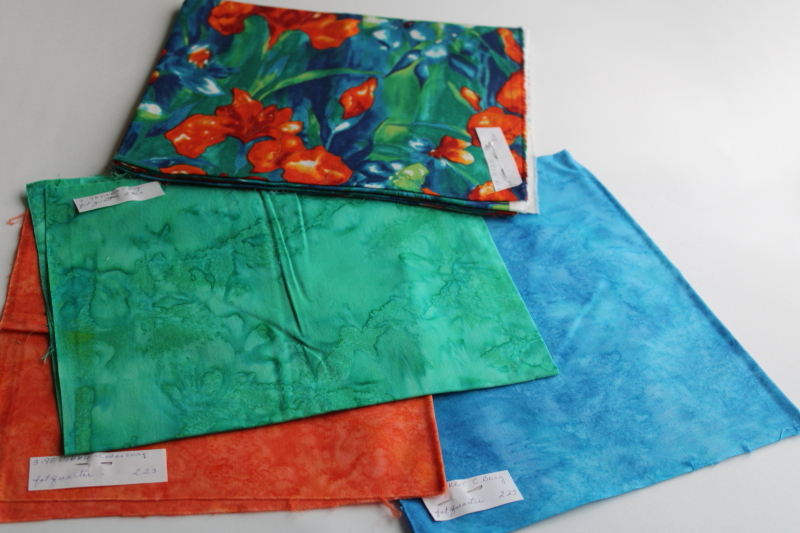 photo of Hoffman cotton quilting fabric bundle, retro tropical flowers floral w/ go along colors  #1