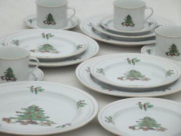 catalog photo of Holiday Hostess Christmas tree & holly  dishes, Tienshan china set