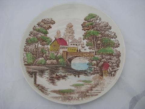 photo of Holiday bridge scene pattern china, vintage Nasco - Japan transferware #3