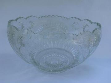 catalog photo of Holiday pattern set vintage L. E. Smith pressed pattern huge glass punch bowl