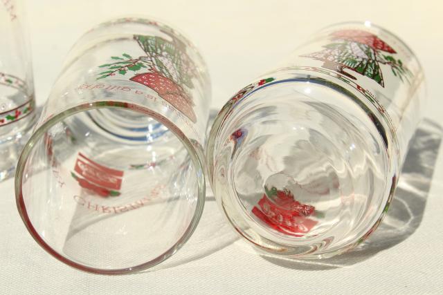 photo of Holly Hobbie Christmas drinking glasses, 8 vintage Coca Cola glasses, 70s 80s Coke #8