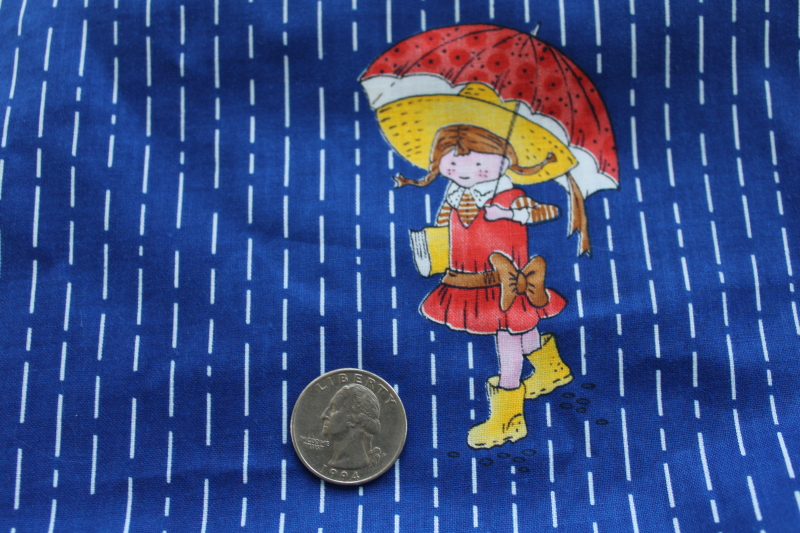 photo of Holly Hobbie vintage cotton print fabric little girls w/ rain boots & umbrellas #4