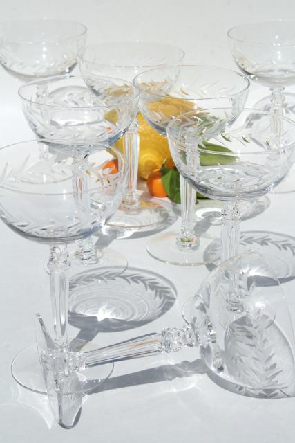 photo of Holly etch Fostoria, set of 8 vintage coupe champagne glasses, saucer champagnes #1