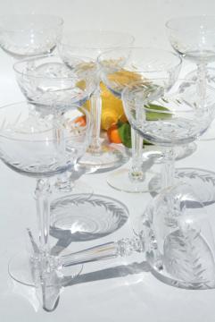 catalog photo of Holly etch Fostoria, set of 8 vintage coupe champagne glasses, saucer champagnes