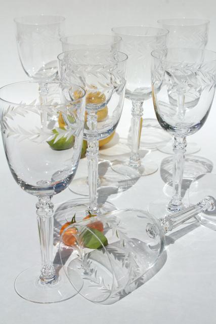 photo of Holly etch Fostoria, set of 8 vintage water glasses, large wine goblets #1