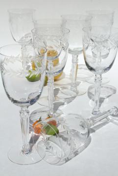 catalog photo of Holly etch Fostoria, set of 8 vintage water glasses, large wine goblets