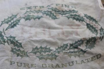 catalog photo of Holly sugar vintage advertising graphics cotton feed sack fabric for farmhouse decor projects