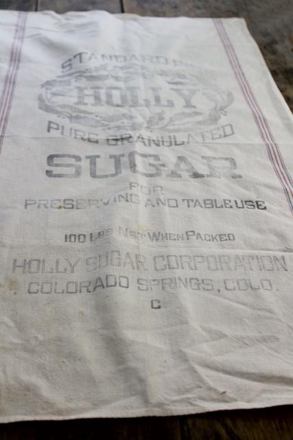 photo of Holly sugar vintage advertising graphics cotton feed sack fabric for farmhouse decor projects #1