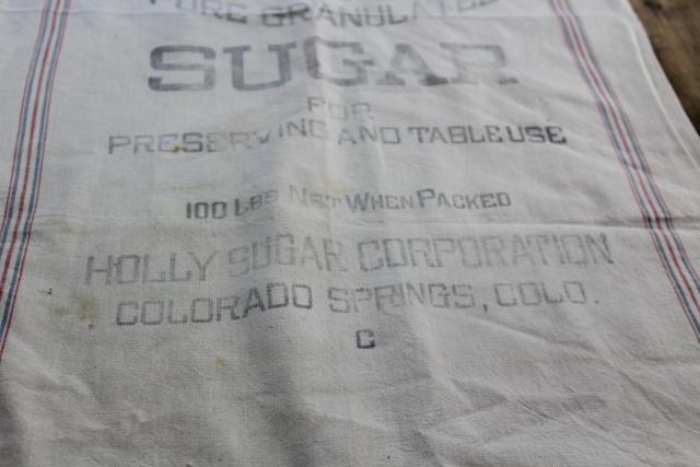 photo of Holly sugar vintage advertising graphics cotton feed sack fabric for farmhouse decor projects #2