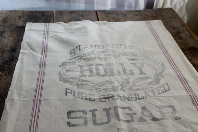 photo of Holly sugar vintage advertising graphics cotton feed sack fabric for farmhouse decor projects #3