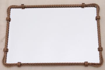 catalog photo of Hollywood regency style beveled glass plateau mirror tray w/ gold rope twist wire frame
