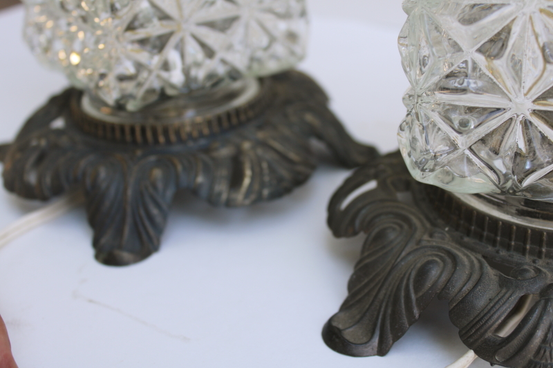 photo of Hollywood regency vintage huge rococo table lamps w/ teardrop prisms, glass & ornate metal  #4