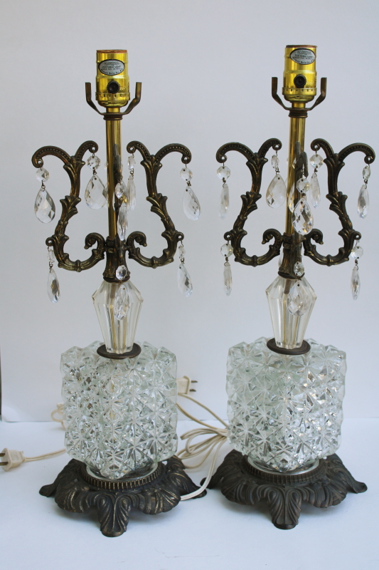 photo of Hollywood regency vintage huge rococo table lamps w/ teardrop prisms, glass & ornate metal  #6