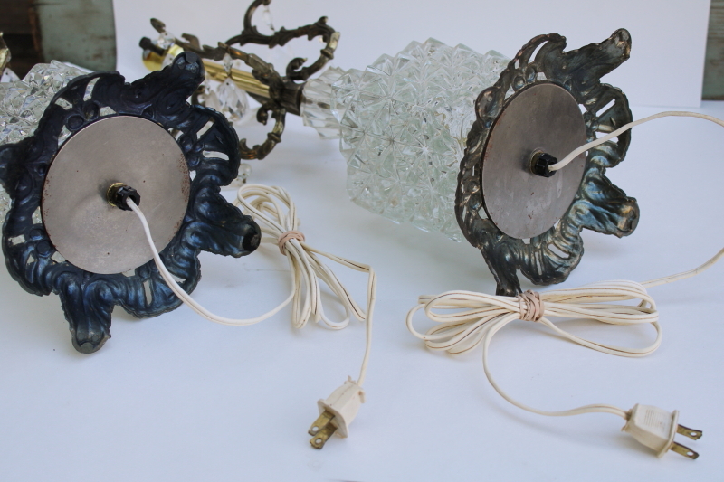 photo of Hollywood regency vintage huge rococo table lamps w/ teardrop prisms, glass & ornate metal  #7