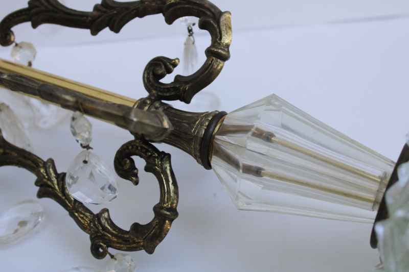 photo of Hollywood regency vintage huge rococo table lamps w/ teardrop prisms, glass & ornate metal  #8