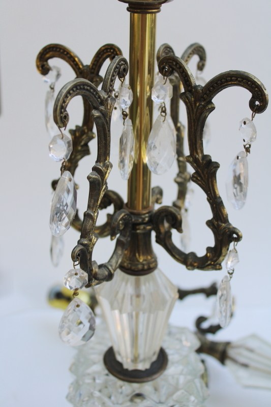 photo of Hollywood regency vintage huge rococo table lamps w/ teardrop prisms, glass & ornate metal  #9
