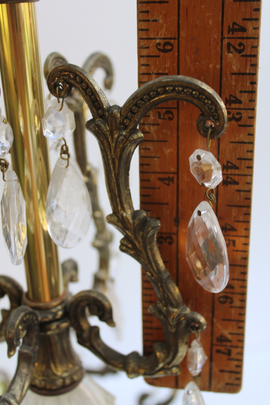 photo of Hollywood regency vintage huge rococo table lamps w/ teardrop prisms, glass & ornate metal  #12