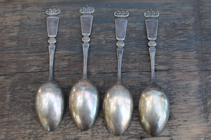photo of Holmes Booth & Haydens antique silver plate teaspoons, rare Corona pattern w/ birds, 1880s japonesque aesthetic #4