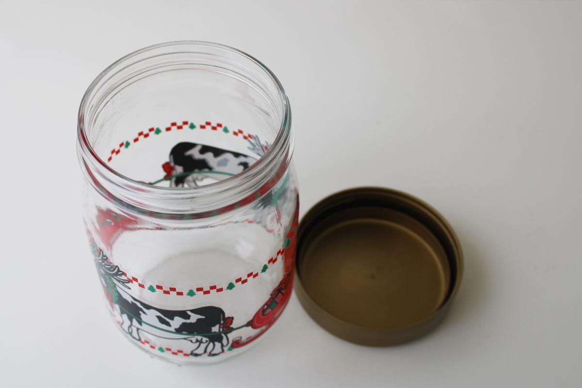 photo of Holstein cow Christmas print glass jar canister, reindeer cows & sleigh #3