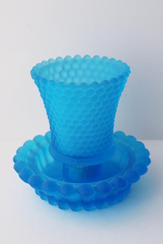 photo of Homco vintage hobnail glass votive candle holder, blue mist satin frosted glass #1