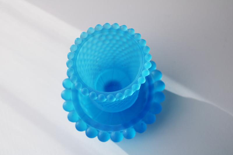 photo of Homco vintage hobnail glass votive candle holder, blue mist satin frosted glass #2