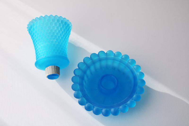 photo of Homco vintage hobnail glass votive candle holder, blue mist satin frosted glass #3