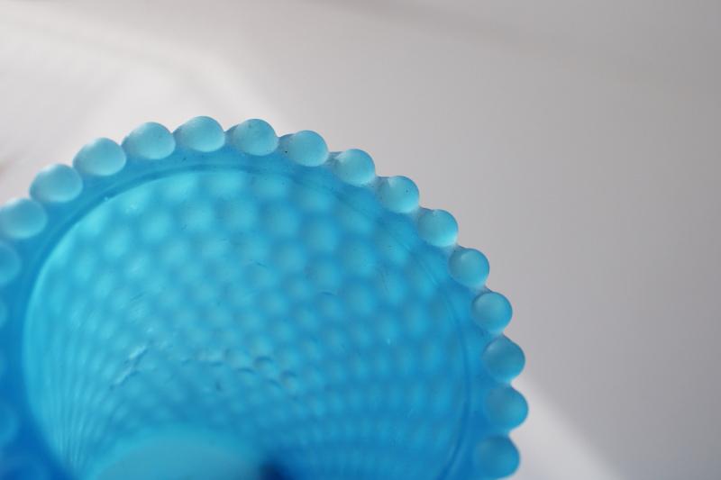 photo of Homco vintage hobnail glass votive candle holder, blue mist satin frosted glass #5