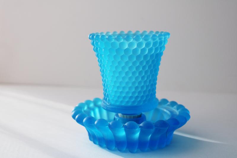 photo of Homco vintage hobnail glass votive candle holder, blue mist satin frosted glass #7