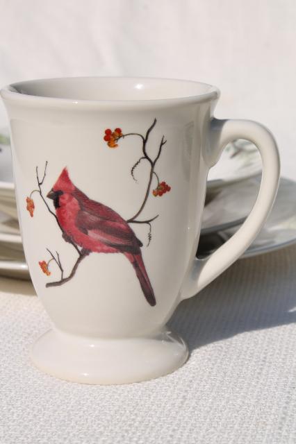 photo of Home Goods Sonoma stoneware, red cardinal bird in winter Christmas holiday dinnerware #7