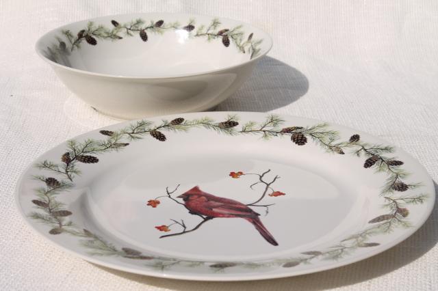 photo of Home Goods Sonoma stoneware, red cardinal bird in winter Christmas holiday dinnerware #8