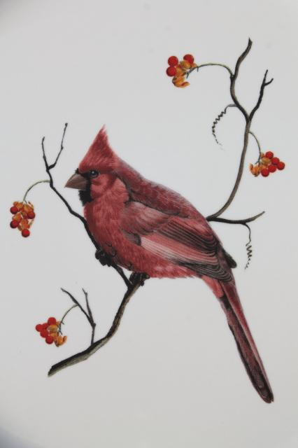 photo of Home Goods Sonoma stoneware, red cardinal bird in winter Christmas holiday dinnerware #9