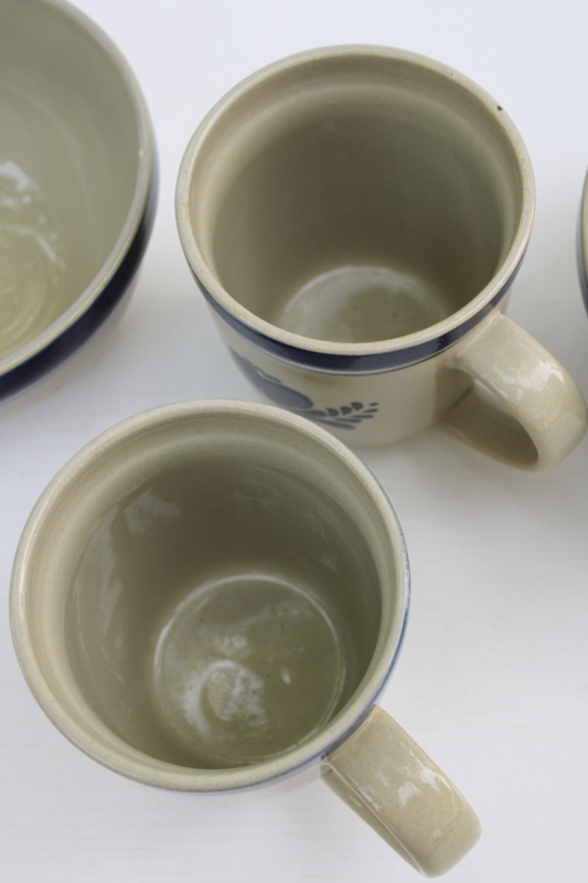 photo of Home Sweet Home Salt Glaze stoneware 80s 90s vintage China, country blue hearts on tan, big mugs & soup bowls  #2