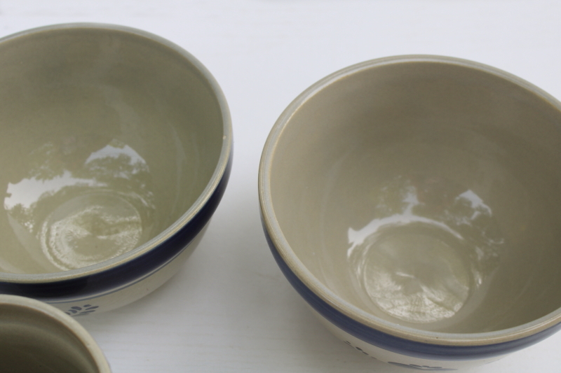 photo of Home Sweet Home Salt Glaze stoneware 80s 90s vintage China, country blue hearts on tan, big mugs & soup bowls  #3
