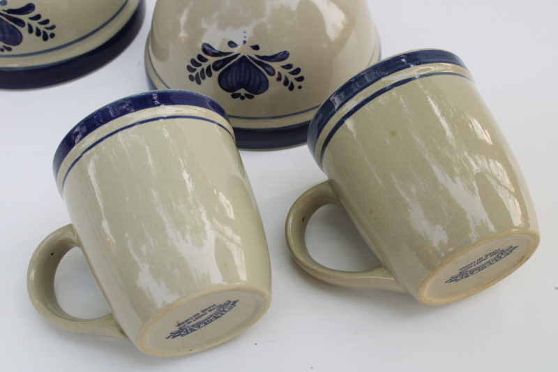 photo of Home Sweet Home Salt Glaze stoneware 80s 90s vintage China, country blue hearts on tan, big mugs & soup bowls  #5